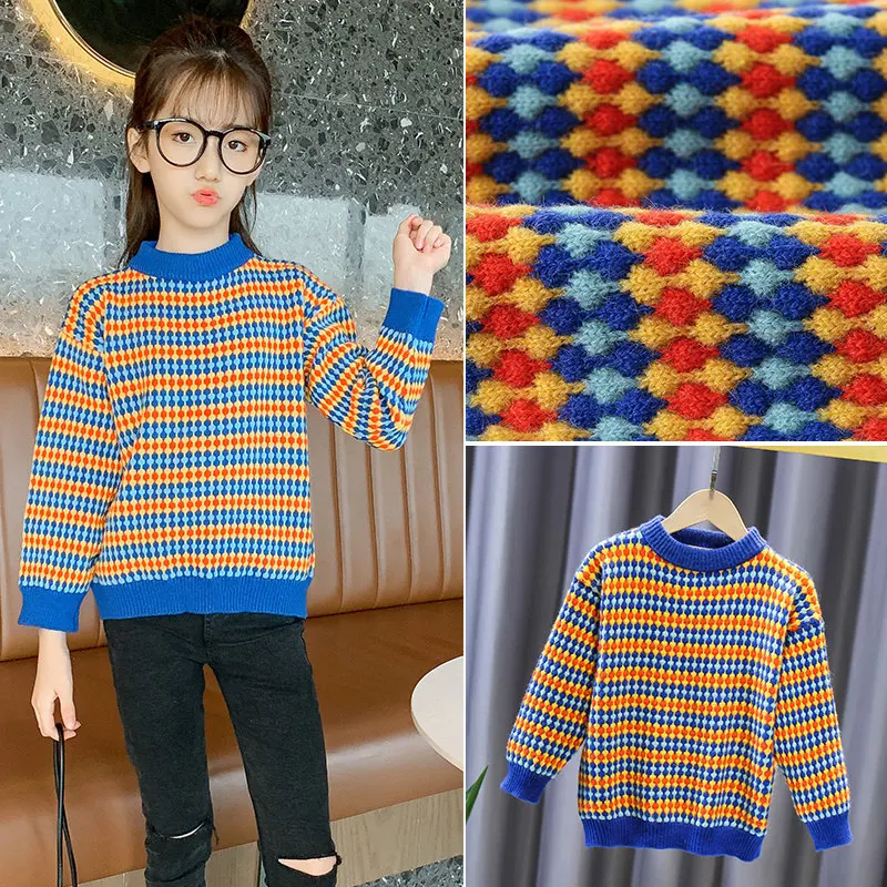 

Свитер для девочек на осень и зиму, пуловер с круглым вырезом, детские вязаные винтажные повседневные топы, костюм, детская одежда для подро...