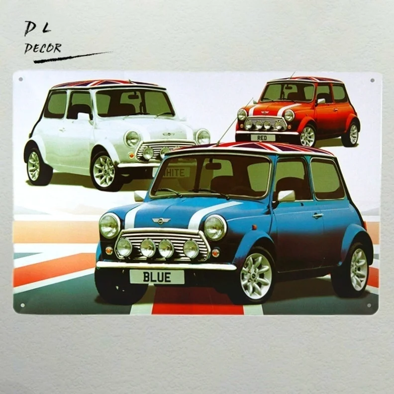 Мини автомобиль Настенный декор жестяные знаки Искусство украшения стен Офис