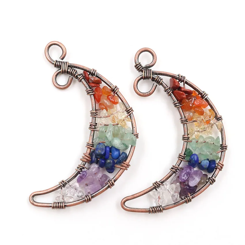 YJXP подвеска в форме полумесяца 7 чакр бриллиантовые камни Проволочная упаковка