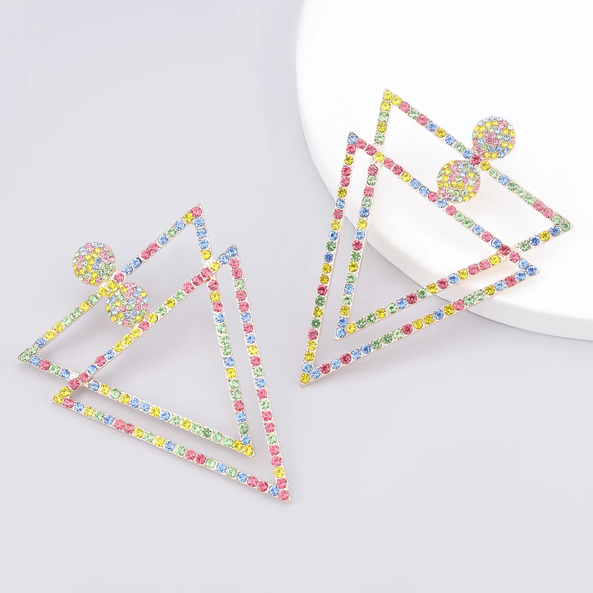 

Simple Double Layer Triangle Metal Rhinestone Earrings Women's Popular Exaggerated Drop Earrings Party Jewelry Accessories