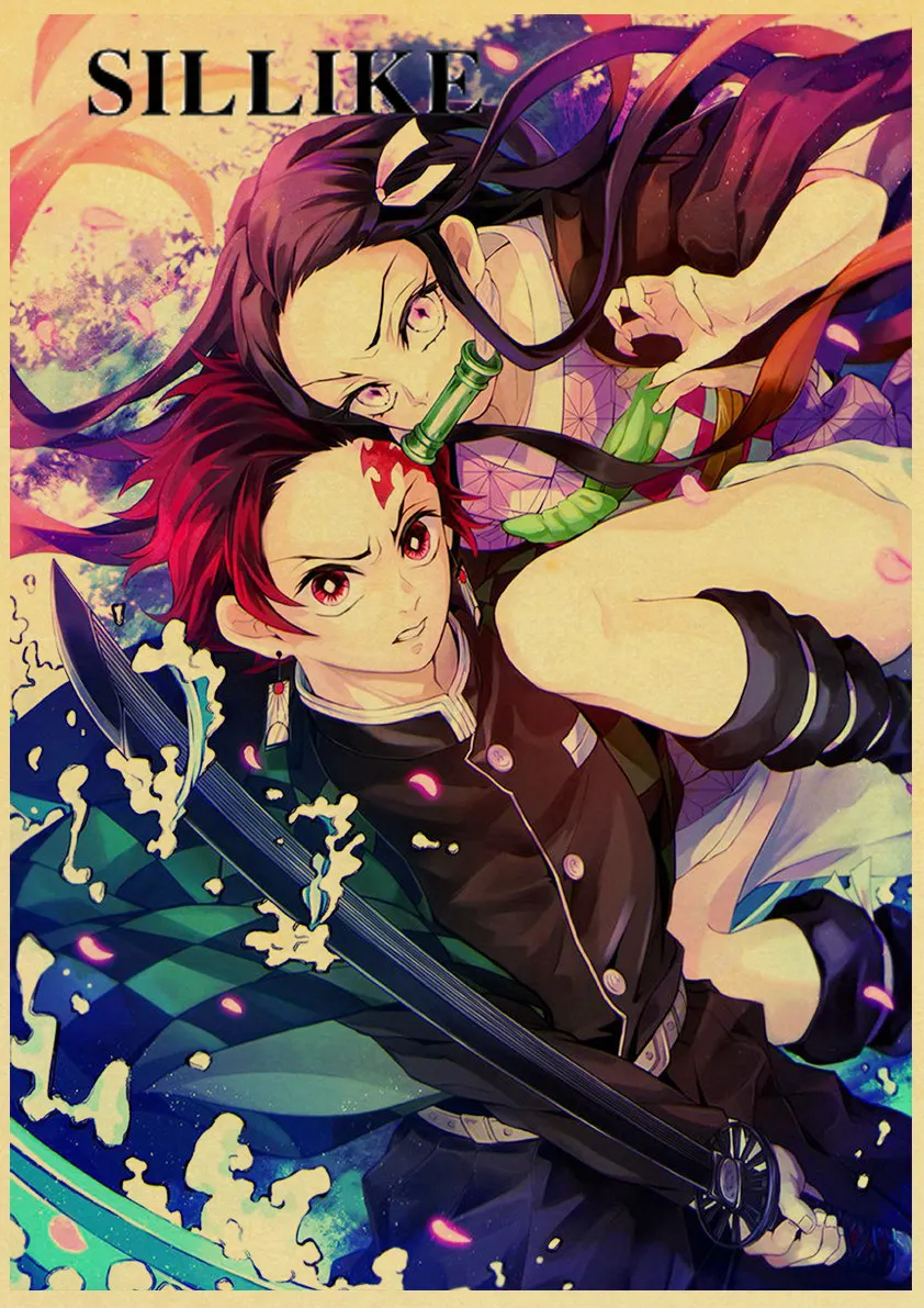 

Japanese Anime Demon Slayer Kimetsu no Yaiba Retro Posters Kraft Paper and Prints Home Room Bar Wall Decor Poster Art Painting