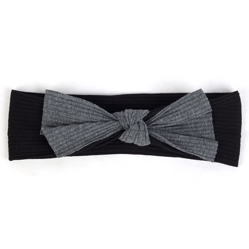 Dark gray Black Geebro для новорожденных из хлопка на подкладке для маленьких мальчиков и девочек в рубчик и повязка на голову для детей, подарок для ребенка, мягкая эластичная бантом головной убор-лента для волос аксессуары - Цвет: Dark gray Black