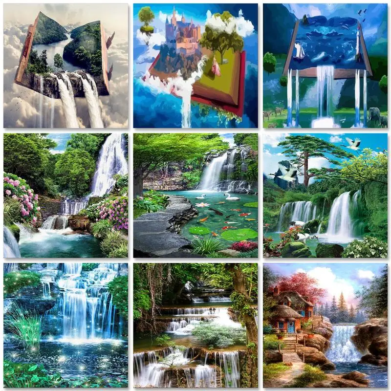 PhotoCustom акриловые Краски по номерам с изображением водопада пейзажей DIY 60x75 см
