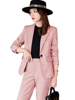 new arrival pink apricot black ladies formal pant suit women female blazer and trousers work wear 2 piece set for autumn winter