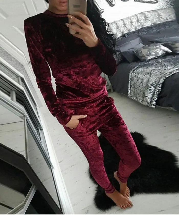 3XL 7 цветов Бархатный спортивный костюм женский костюм Бархатный комплект топ с длинными рукавами+ брюки велюровый спортивный костюм наборы для женский спортивный костюм