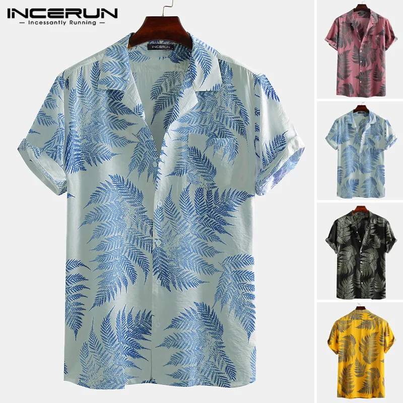 

INCERUN Summer Printed Men Hawaiian Shirt Short Sleeve Lapel Casual Beach Tropical Shirts 2021 Holiday Camisas Hombre Streetwear