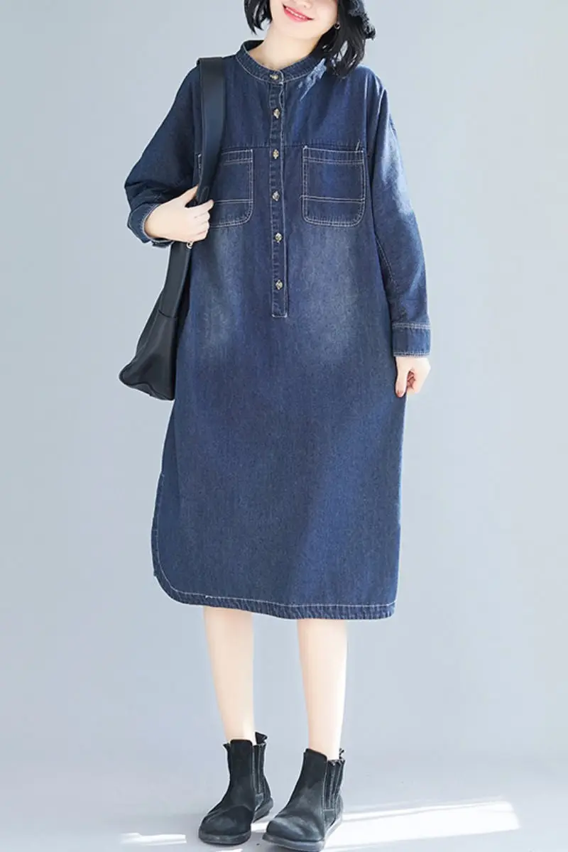 Женское джинсовое платье средней длины свободное однотонное винтажное