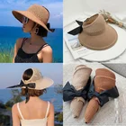 Шляпа женская Соломенная складывающаяся с бантом и широкими полями, модная повседневная Уличная пляжная шапка с защитой от УФ излучения, лето