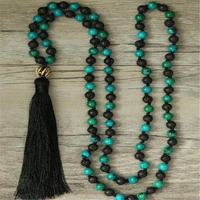 6mm turquoise lava gemstone 108 beads tassels mala necklace yoga unisex natural healing meditation fengshui handmade lucky