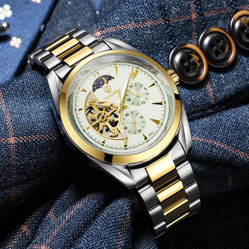 TEVISE автоматические часы Tourbillon механические часы мужские часы деловые наручные часы Мужские часы со скелетом montre homme