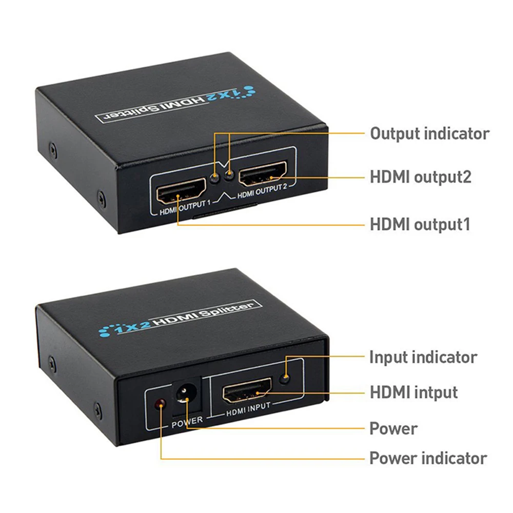 HDMI 1 in 2 out 1080p 4K 1x2 HDCP Stripper 3D Splitter Power Signal Amplifier 4K HDMI Splitter For HDTV DVD PS3 Xbox US/EU Plug
