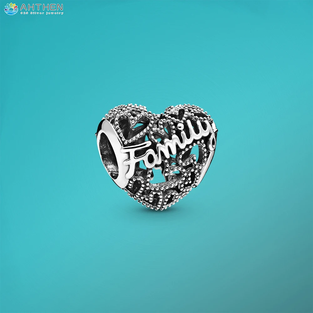 

Ahthen 925 Sterling Silver Beads Family Heart Charms fit Original Pandora Bracelets for Women Jewelry Making Girl Gift