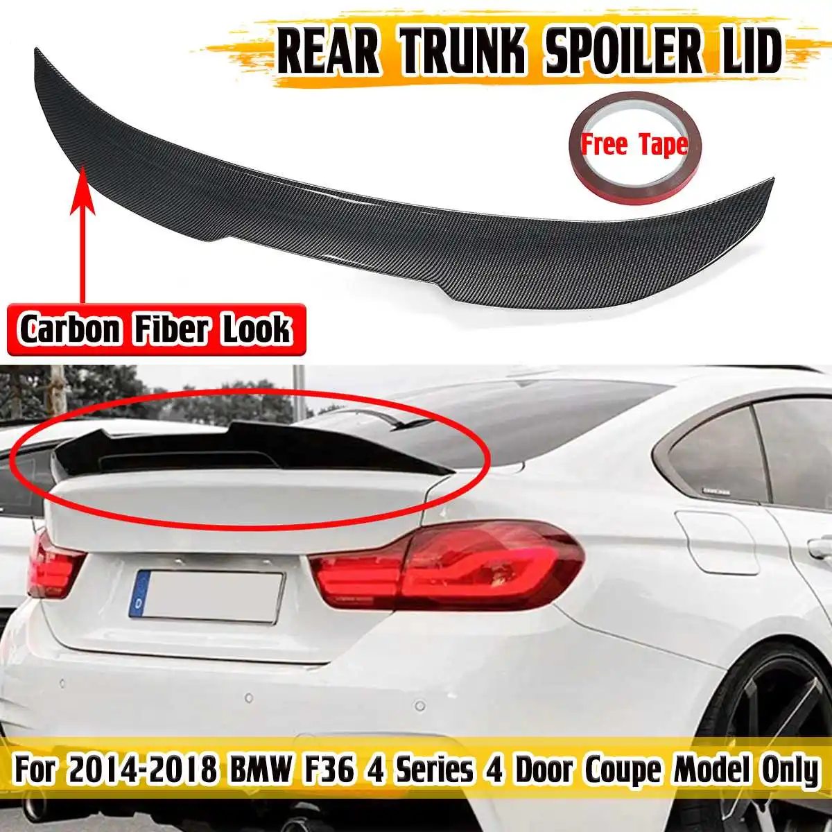 

Glossy Black / Carbon Fiber Look PSM Style Car Rear Trunk Spoiler Lip For BMW F36 4 Series 4 Door Gran Coupe Model 2014-2018