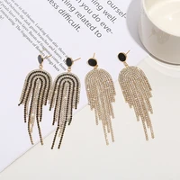 new arrival shiny full rhinestone long tassel earrings for women statement jewelry big dangle pendientes mujer