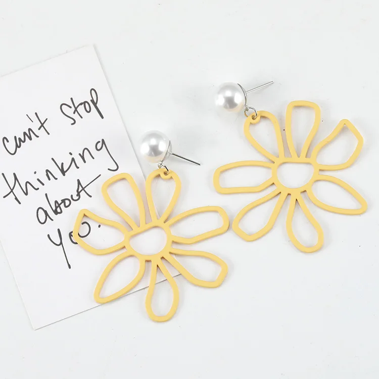 2019 корейские массивные серьги в виде цветка с белым жемчугом большие висячие