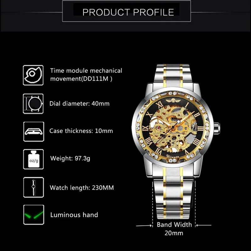 

Gold Watches Mens 2021 Skeleton Mechanical Wrist Watch Top Brand Luxury Metal Strap Iced Out Classic Fashion Clock