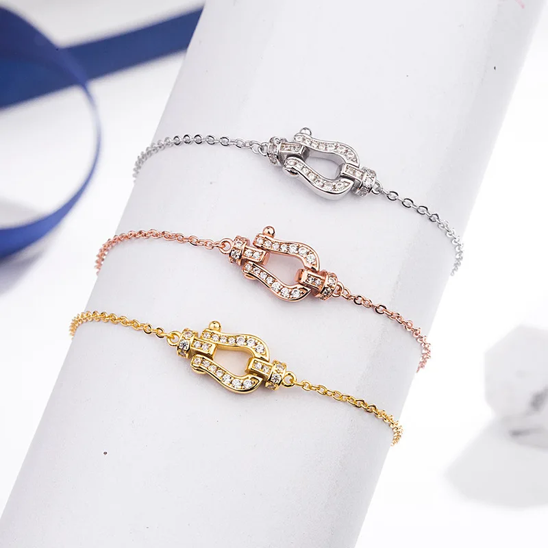 

925 Sterling Silver Horseshoe Buckle Bracelet With Diamond Pendant Famous Brand High-end Ladies Jewelry Wholesale Fred Bracelet