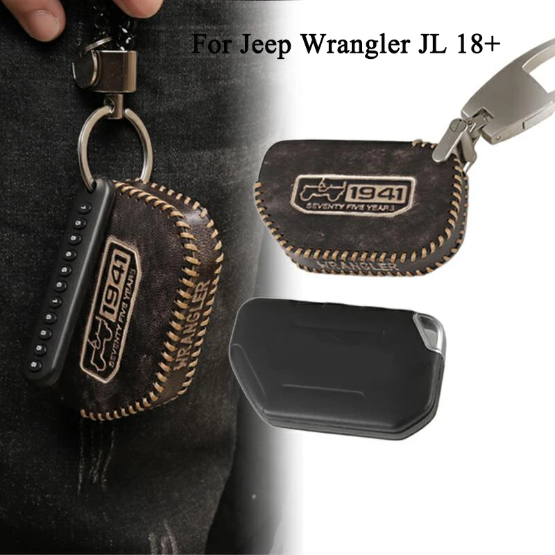 

Car Key Holder Bag Key Case for Jeep Wrangler JL Gladiator JT 2018 2019 2020 2021 2022 Interior Accessories Black Brown Leather