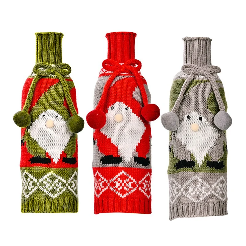 

3 Pcs Cute Christmas Sweater Wine Bottle Cover, Reusable Wine Bottle Cover for Holiday Party Christmas Table Decoration