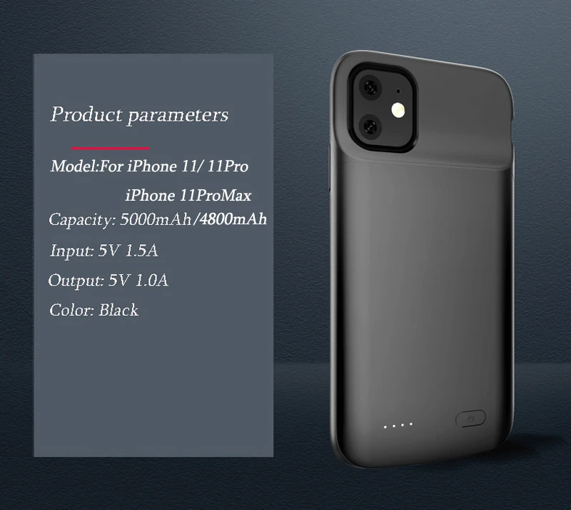 

4800mAh/5000mAh Portable Power Bank Case External Charger Charging Battery Protective Case Cover For iPhone 11 /11Pro /11PorMAX