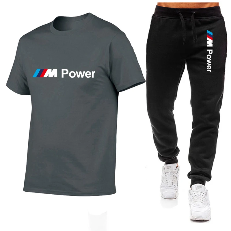 

2021 men's summer casual suit T-shirt + pants two pieces of casual sportswear men's sportswear gym brand sportswear