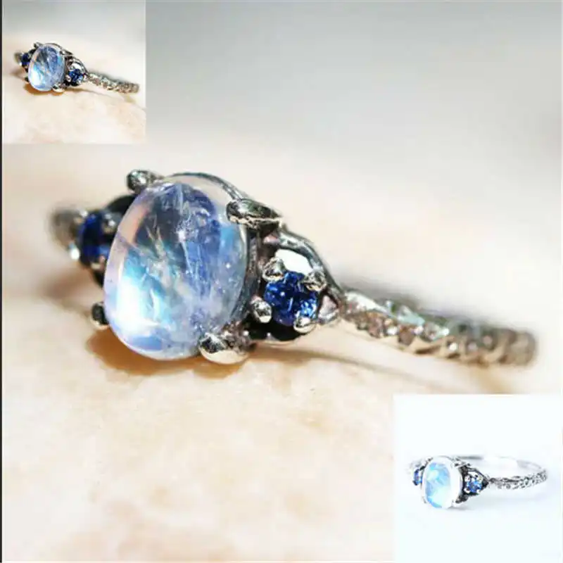 Простое женское украшение красивое кольцо с белым лунным камнем свадебный