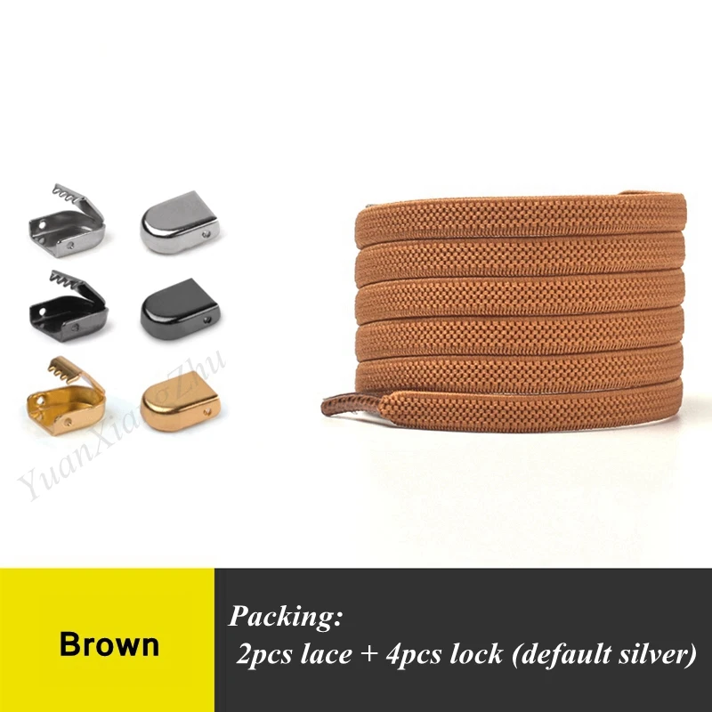 Brown 1 пара эластичных плоских шнурков, беговые кроссовки, шнурки легко фиксируются, шнурки для ленивых ботинок, шнурки для детей и взрослых, шнурки без завязок - Цвет: Brown