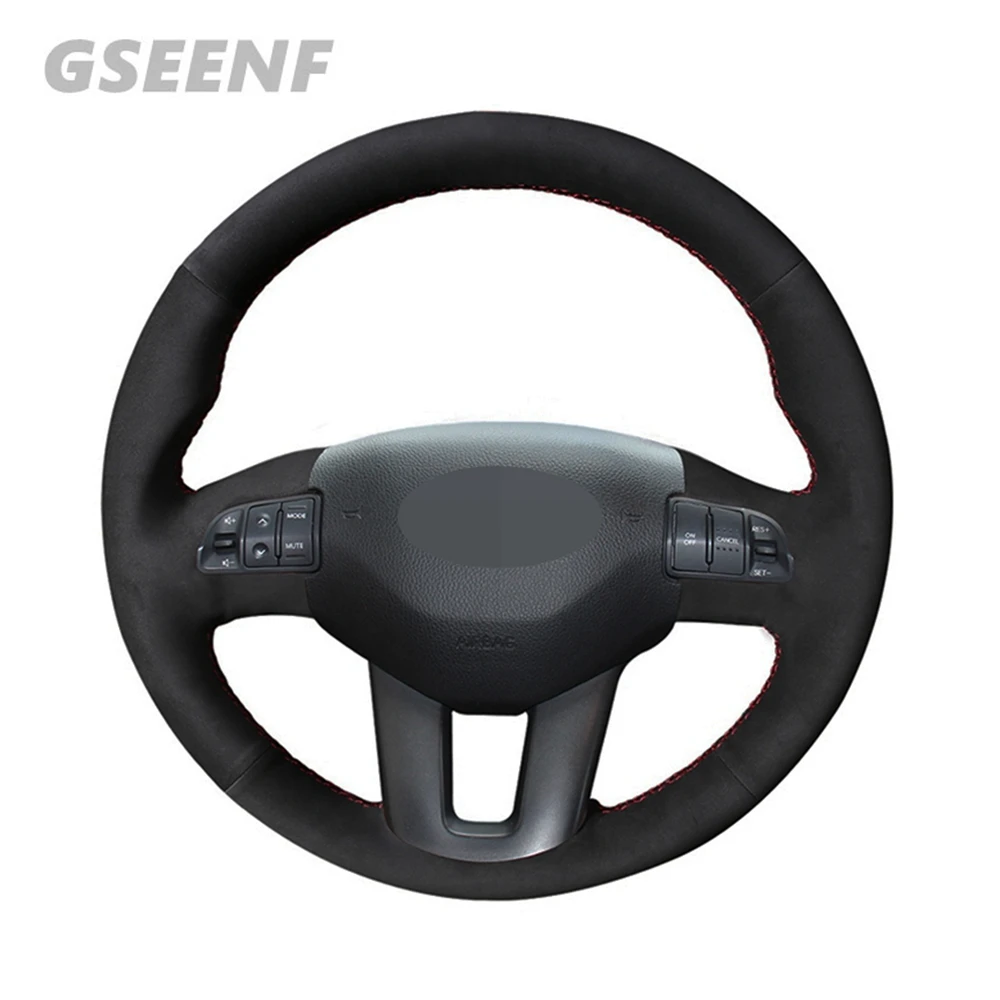 

Чехол на руль для Kia Ceed Cee 'd 2009-2012 Kia Sportage 3 2010-2017, черный, прошитый вручную, из мягкой замши и кожи
