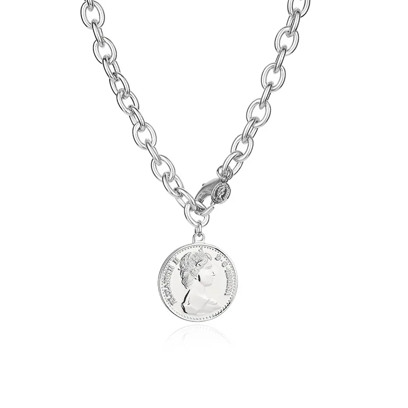 

Hip Hop Coin Hanging Exaggerated Thick Chain Temperament Retro Necklace