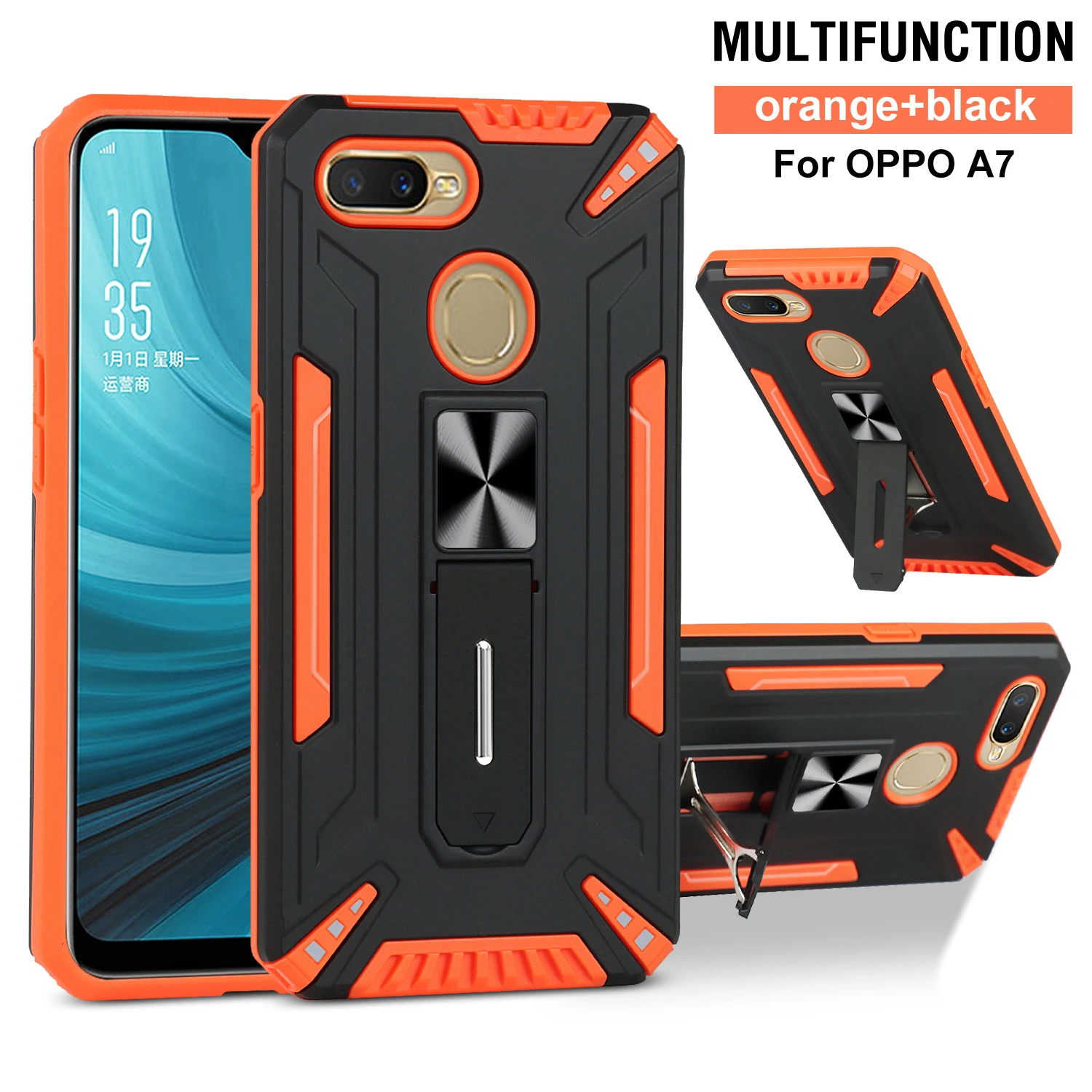 

Phone Case For OPPO Realme A12 A7 A5S A11K A1K A3S A11X A11 A12E C2 C1 A15 A15S Fashion Armor Shockproof Stand Protection Cover