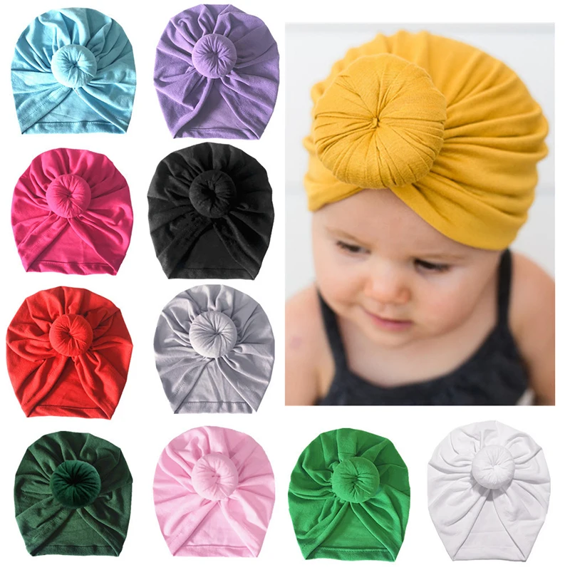 

Cute casual Soft Headband Turban cap simple comfy Cotton Kids Baby solid Beanie Hat Knot India Cap Toddler children boy girls