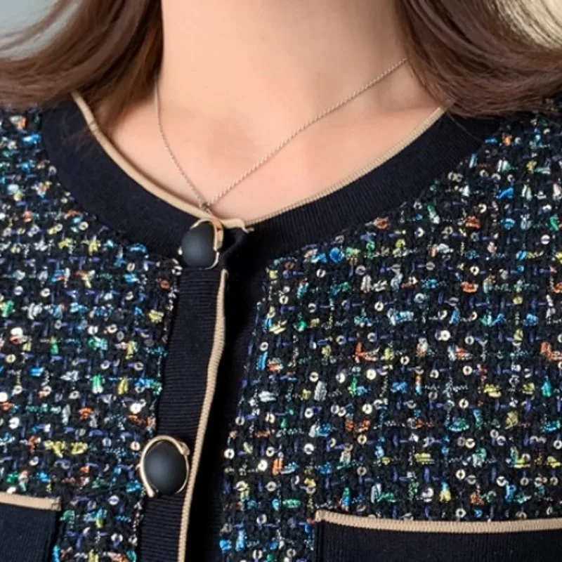 Женский твидовый костюм с блестками элегантный облегающий из двух предметов