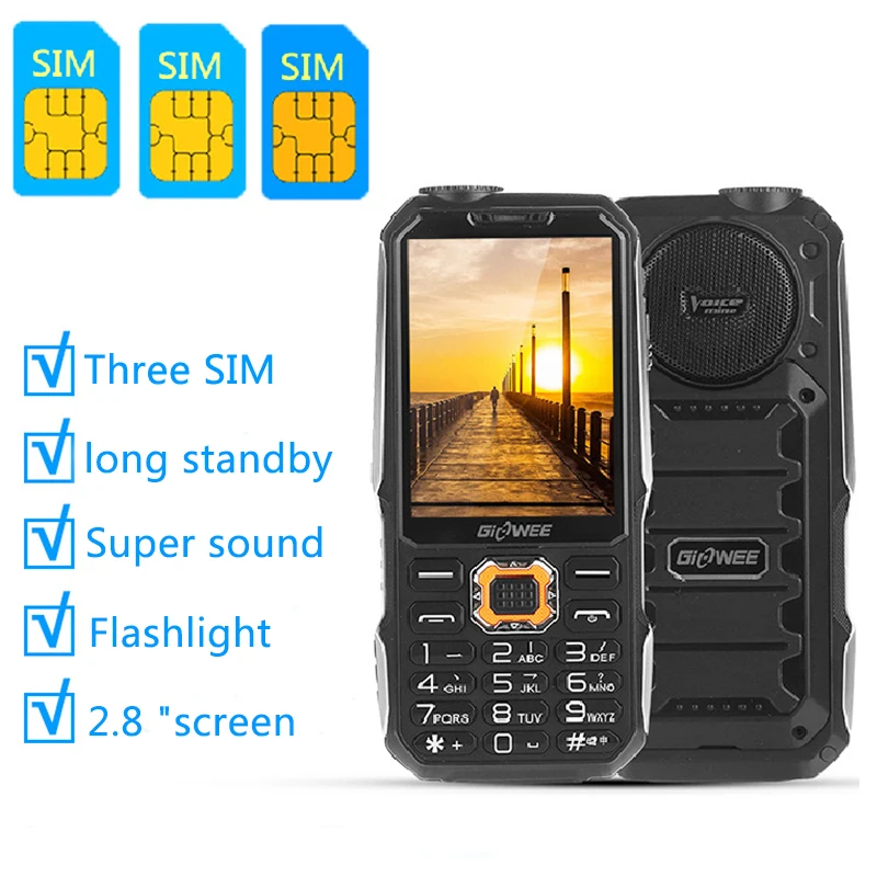 

T19 three SIM mobile phone flashlight large battery super long standby outdoor loud sound anti-drop non-slip power Bank