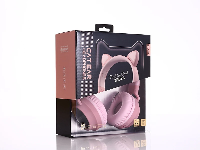 pink with box E T кошачьи наушники беспроводные Bluetooth наушники светодиодный кошачий наушник гарнитура для iPad Телефон Bluetooth кошачьи наушники музыкальные наушники - Цвет: pink with box