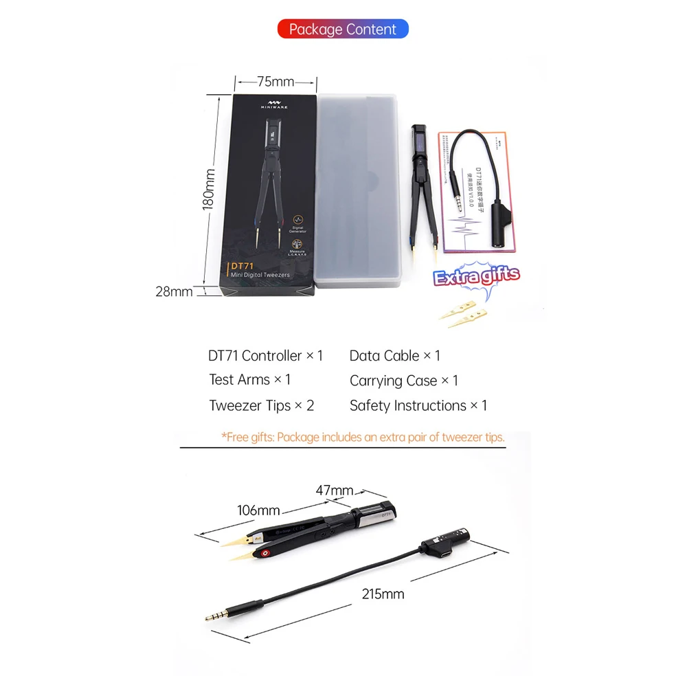 Цифровой мини-пинцет DT71 Тестер Smart SMD Портативный Измеритель LCR диодный резистор