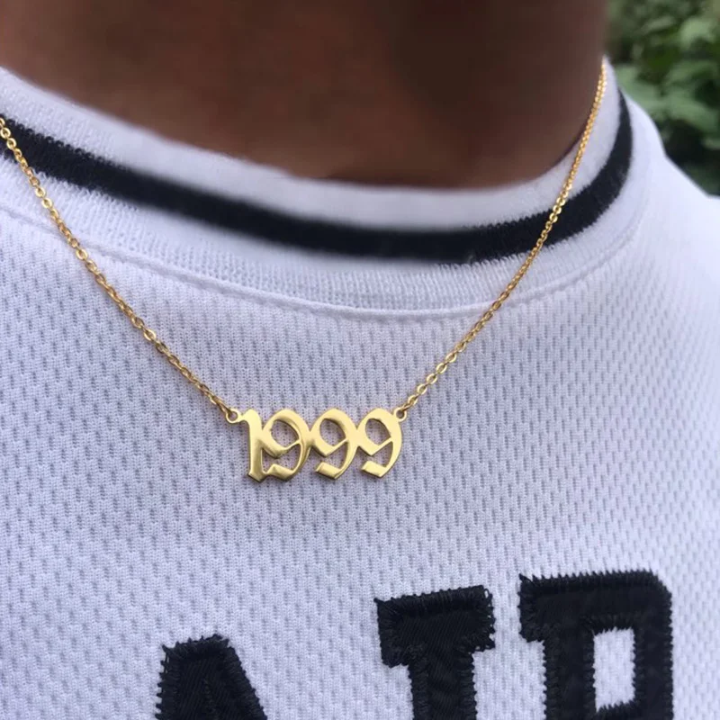 

Personalized Old English Number Necklaces Year Number Pendant Stainless Steel Necklaces Gift BFF Custom Choker Kolye