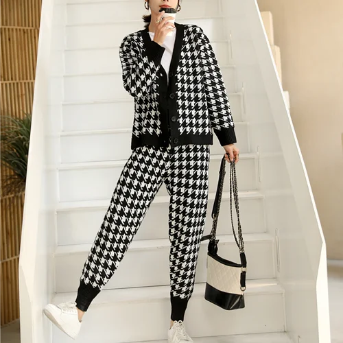 

New Two Piece Set Of Western Style Loose Knit Shirt, Trousers Cardigan