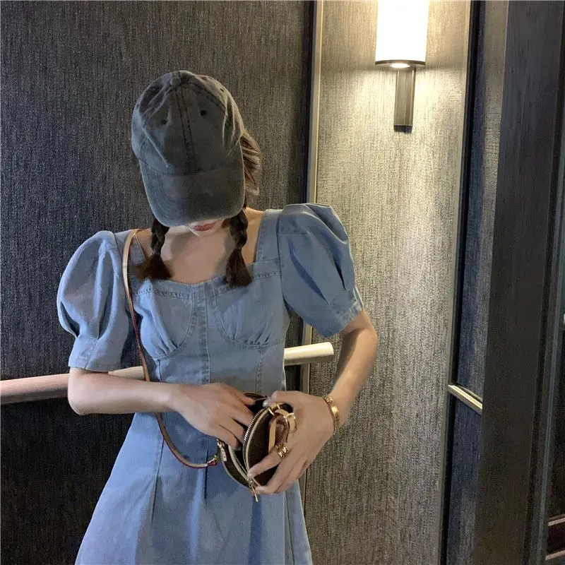 

COIGARSAM French Style Women dress Puff Sleeve High Waist Dresses Q109