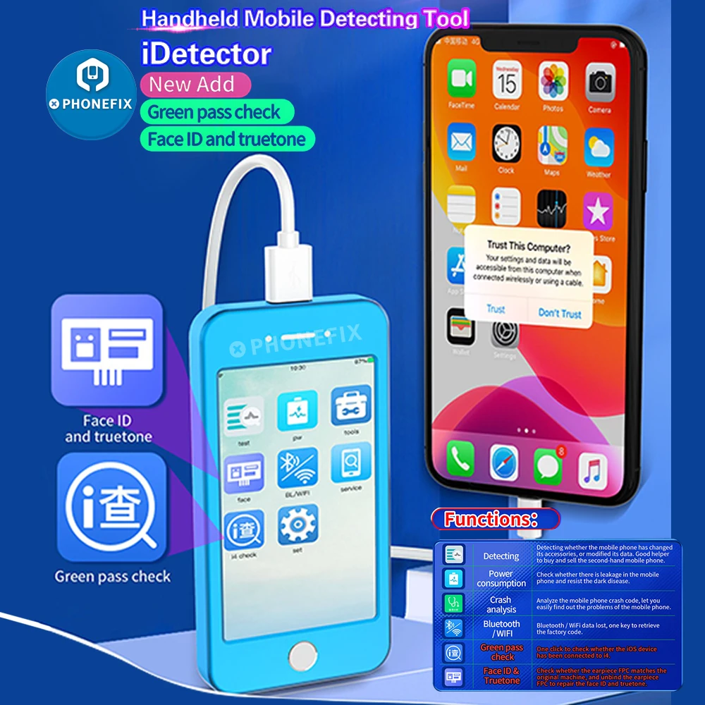 

JCID IDetector, Интеллектуальный ручной детектор неисправностей телефона, JC iDetector, поддержка всех серий устройств IOS для ремонта iPhone