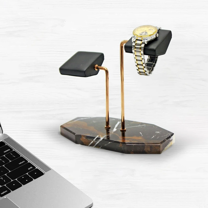 

3Pcs Watch Display Stand Natural Marble Base (Black+Green+White) & 1x Marble Green Base Gold Support Rod Watch Stand