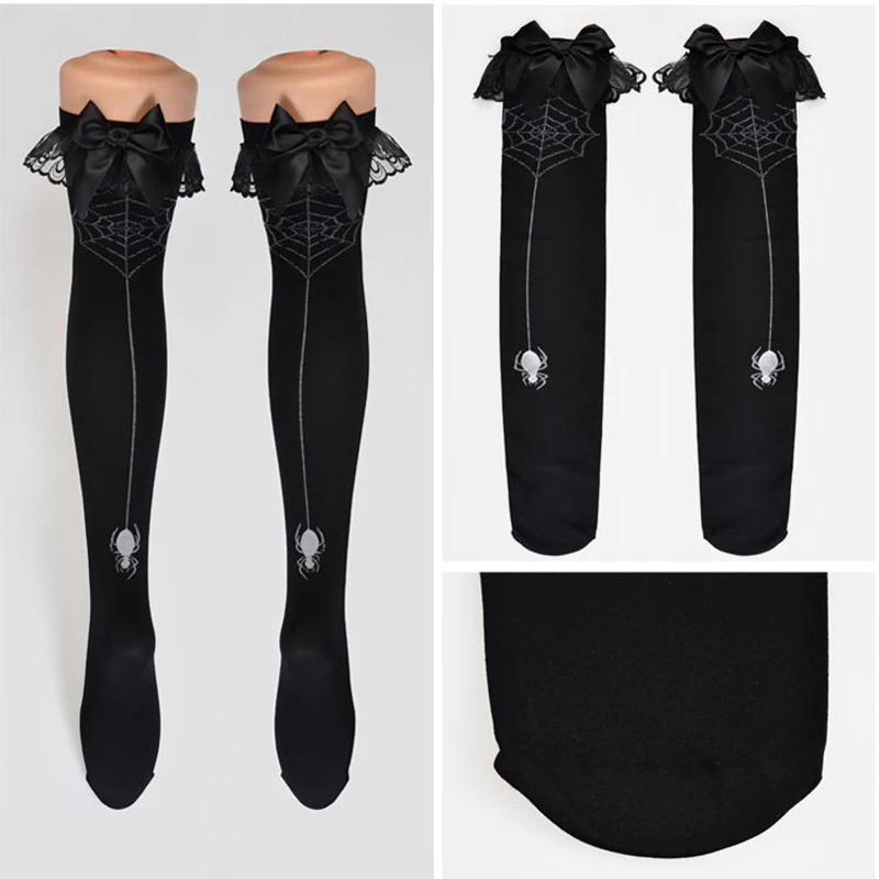 

Fashion Spider With Net Print Stockings Velvet Thigh High Stockings for Women One Size Health99
