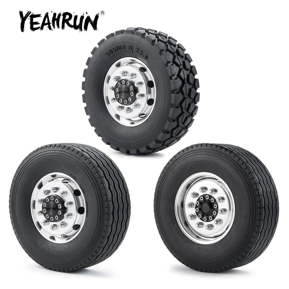 YEAHRUN CNC Metal Alloy Front Wheel Hub Rims with 28/30mm Rubber Tires for 1/14 Tamiya RC Trailer Tractor Truck Upgrade Parts