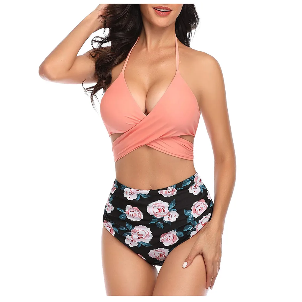 

Women Swimsuit Halter Bandage Wrap Bikini Set Push-up Ruched High Waist Swimwear#2020 In Stock #SRN
