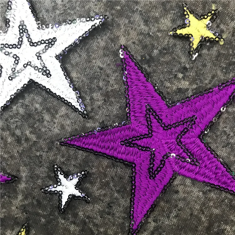

Pearl star embroidered Sequin fabric material