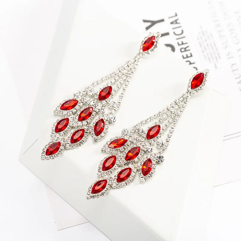 silver-red Bague Ringen, 8 цветов на выбор, преувеличенное серебро, 925 ювелирные изделия, серьги с драгоценными камнями для женщин, хрустальные серьги в виде листьев, вечерние серьги для помолвки - Цвет камня: silver-red