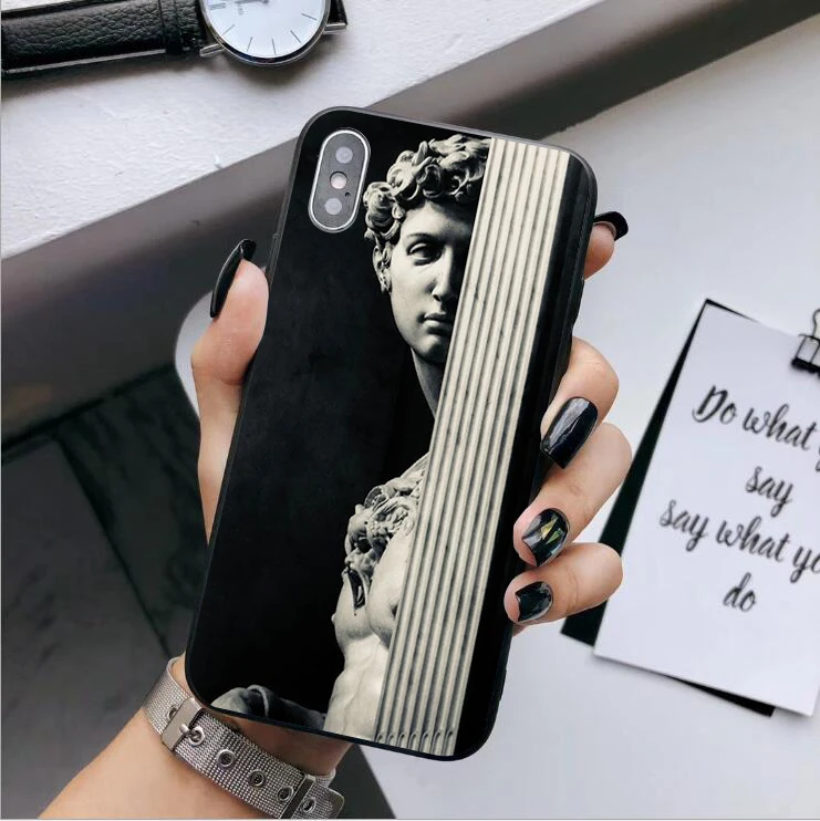 For iPhone X XS MAX XR Fashion sculpture art David Soft silicone Cover Phone Case 11 Pro 6 6S 7 8 Plus black |