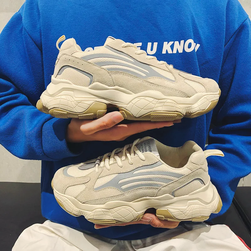 

Men's Casual Shoes Autumn 2020 New Sports and Leisure Increase Shoes Men's Reflective Ins Sneakers for Men Lace-Up Mesh