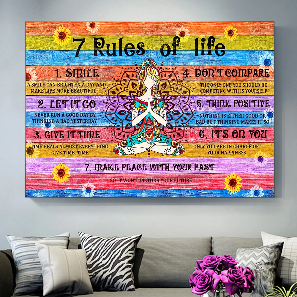 Современный плакат и печать на 7 правилах жизни настенное искусство Йога Будда