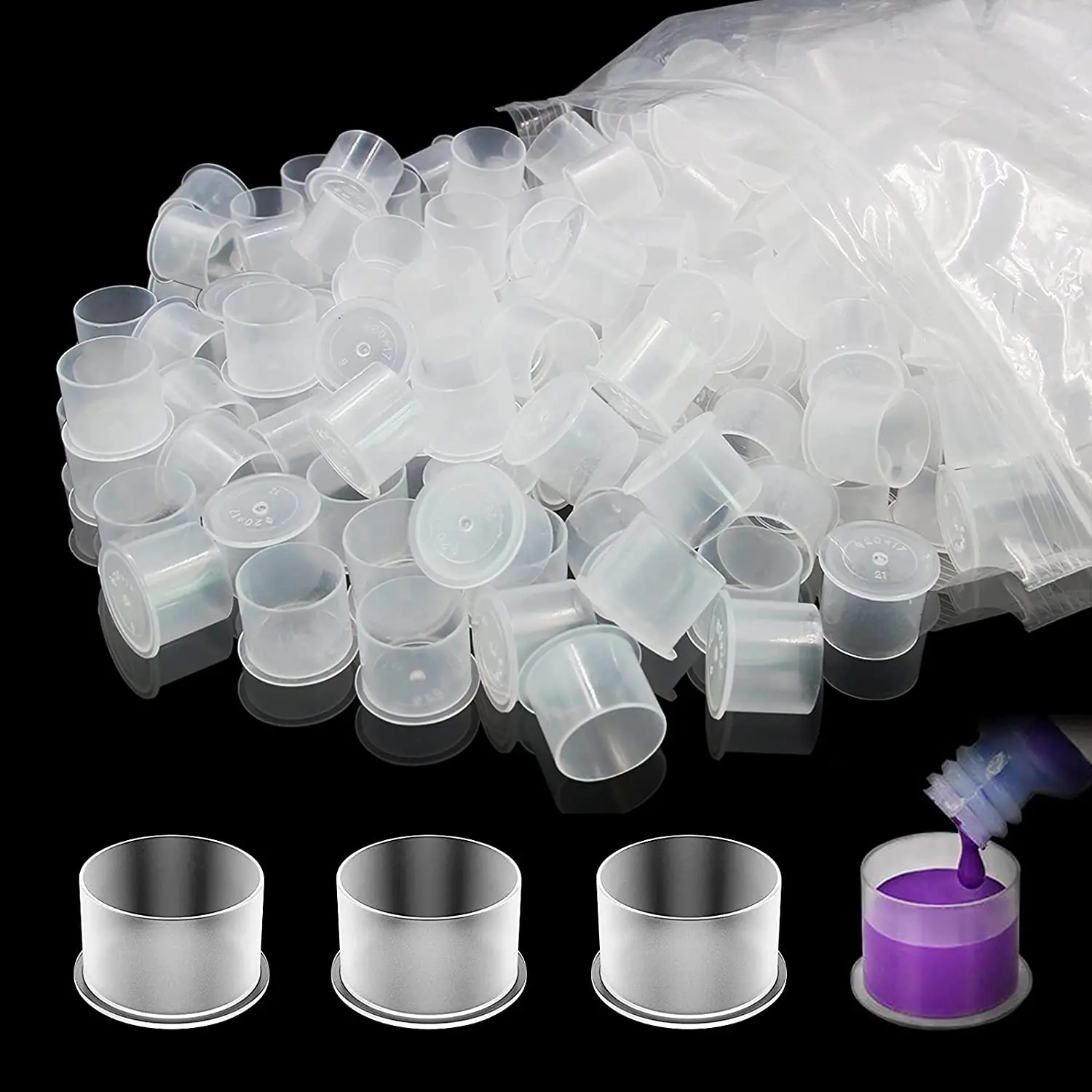 1000pcs plastic tattoo ink cups caps 17mm 14mm 11mm clear self standing ink caps tattoo pigment cups supply for ink free global shipping