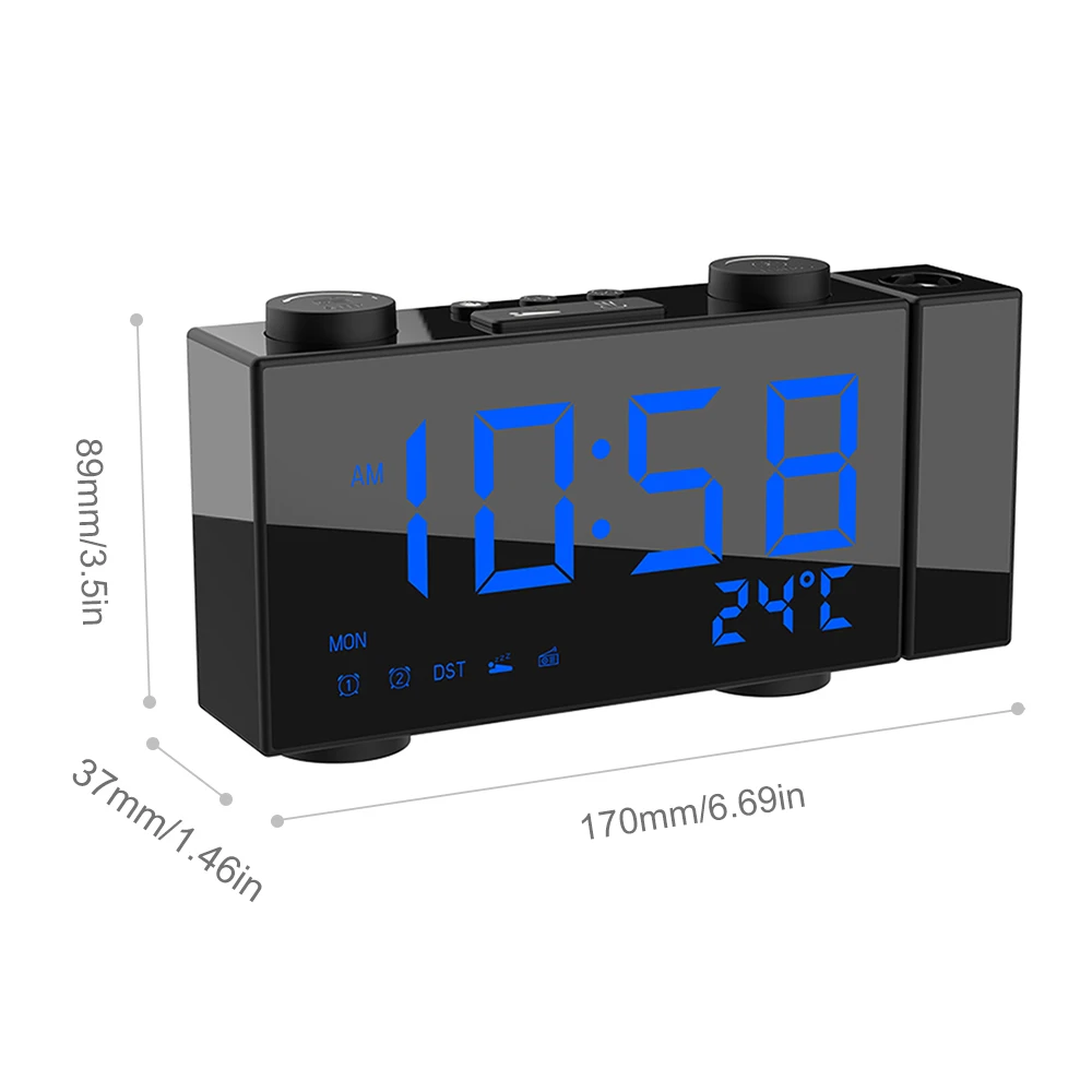 Digital Alarm Clock Projection AM FM Radio 4 Brightness Adjustment USB Dual with Snooze Function | Дом и сад